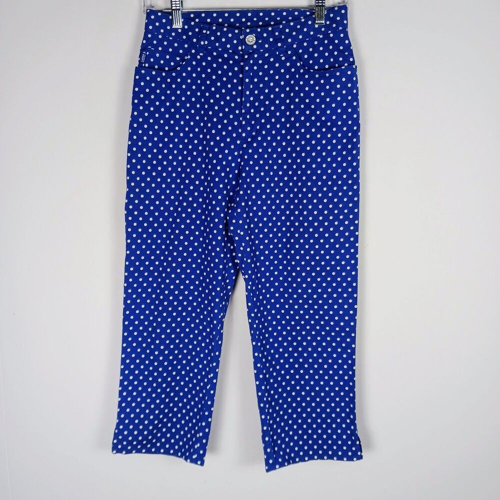Ralph Lauren Women's Size 4 Crop Pants Blue White Polka-dot Lightweight